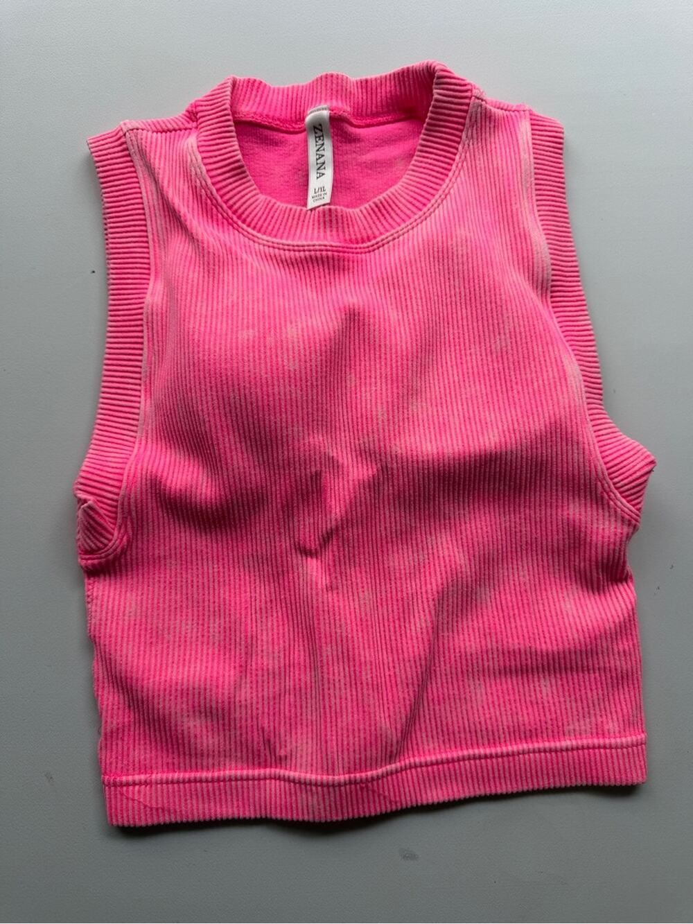 Zenana Washed Ribbed Seamless Crop Tank Top L/XL pink
